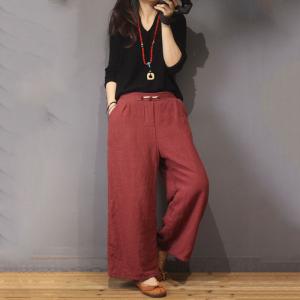 Chinese Buttons Quilted Wide Leg Pants Cotton Linen Winter Trousers