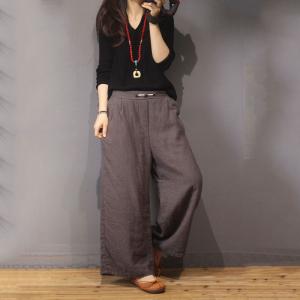 Chinese Buttons Quilted Wide Leg Pants Cotton Linen Winter Trousers