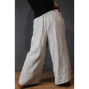 Chinese Buttons Quilted Wide Leg Pants Cotton Linen Winter Trousers