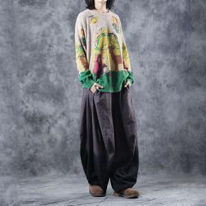 Purple Gradient Linen Balloon Pants Yoga Harem Pants for Woman