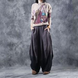 Purple Gradient Linen Balloon Pants Yoga Harem Pants for Woman