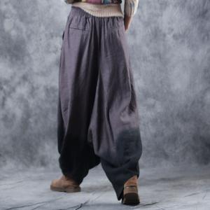 Purple Gradient Linen Balloon Pants Yoga Harem Pants for Woman