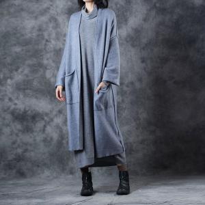 Simple Design Plus Size Cardigan Pockets Decoration Winter Knitwear