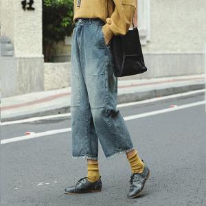 Patchwork Blue Korean Jeans Womans Baggy Jeans