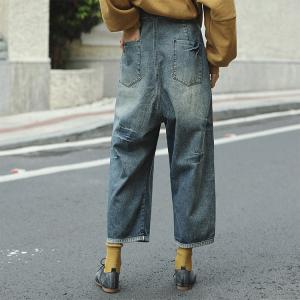 Patchwork Blue Korean Jeans Womans Baggy Jeans