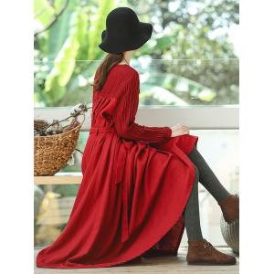 Loose-Fitting Pleated Linen Maxi Dress Custom Red Designer Dress