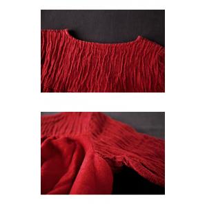 Loose-Fitting Pleated Linen Maxi Dress Custom Red Designer Dress