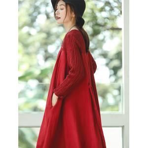 Loose-Fitting Pleated Linen Maxi Dress Custom Red Designer Dress