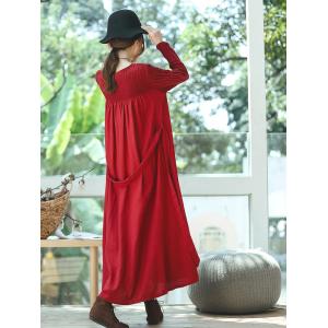 Loose-Fitting Pleated Linen Maxi Dress Custom Red Designer Dress