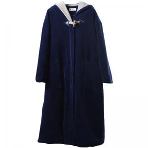 Korean Fashion Navy Duffle Coat Womans Corduroy Hoodie Overcoat