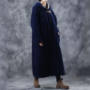 Korean Fashion Navy Duffle Coat Womans Corduroy Hoodie Overcoat