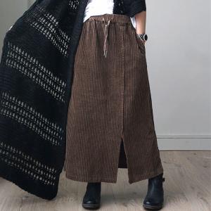 Corduroy Slits Maxi Skirt Slits Korean Skirt