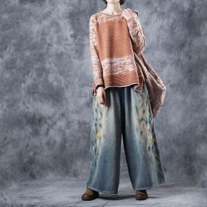 Soft Denim Wide Leg Jeans Painting Fleece Baggy Jeans