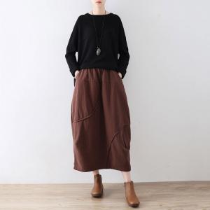 Cotton Linen Quilted Maxi Skirt Casual Flare Skirt