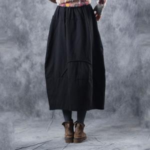 Cotton Linen Quilted Maxi Skirt Casual Flare Skirt