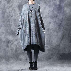 Ethnic Prints Cotton Knee-Length Dress Large Size Green T-shirt Dress