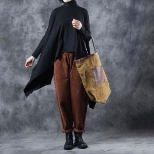 Casual Style Knitting Oversized T-shirt Black Turtleneck Pullover