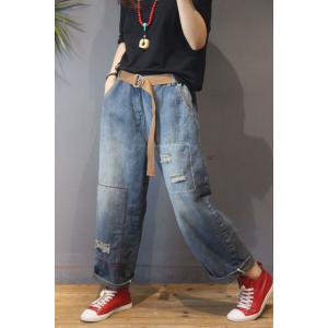 Street Style Baggy Ripped Jeans Color Fading Wide Leg BF Jeans