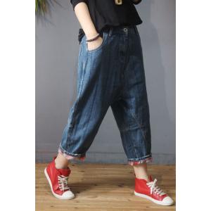 Casual Style Vertical Striped Baggy Jeans Thick Denim  Pants