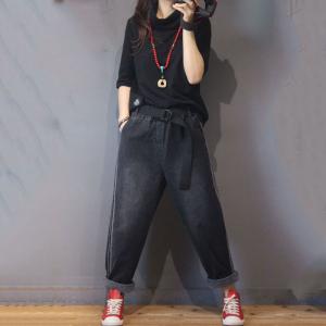 Korean Fashion Side Striped Black Jeans Baggy Straight Leg Jeans
