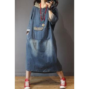 Blue Fading Hooded Denim Dress Fashion Large Size Jeans Dress