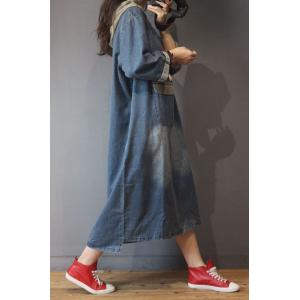 Blue Fading Hooded Denim Dress Fashion Large Size Jeans Dress