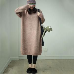 Solid Color Woolen Sweater Dress Long Oversized Sweater