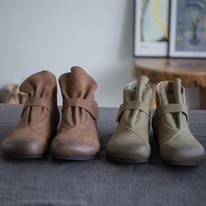 Color Gradient Cowhide Vintage Boots Leather Short Boots for Woman