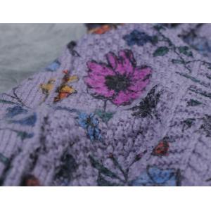 Flowers Printed Woolen Sweater Coat Loose Purple Sweater Dress
