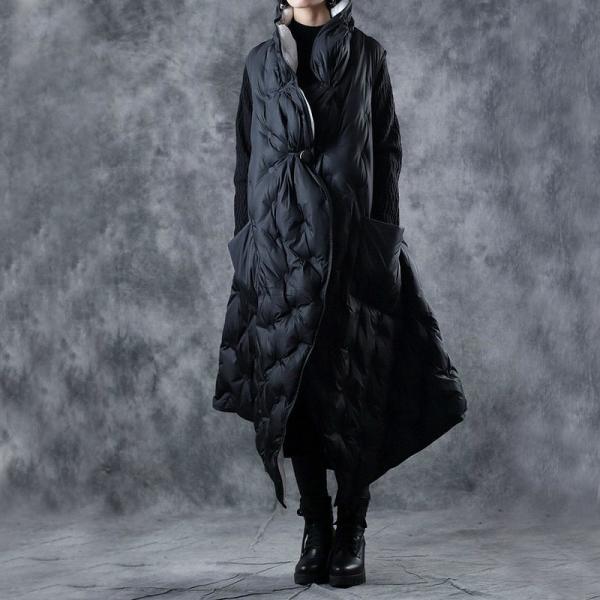 Double-Faced Black Puffer Coat Asymmetric Quilted Vest