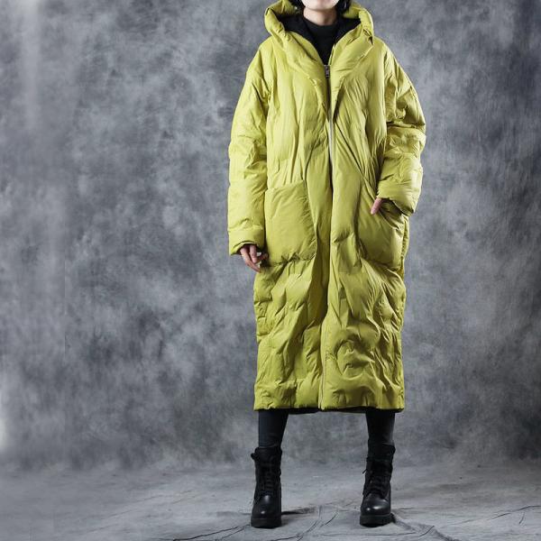 Fashion Long Hooded Coat Front Pockets Large Winter Puffer Coat