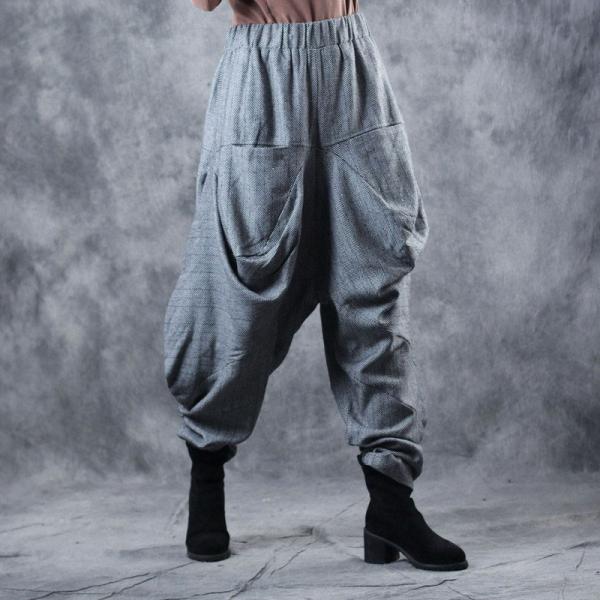 OL Style Baggy Flare Pants Fashion Gray Balloon Trousers