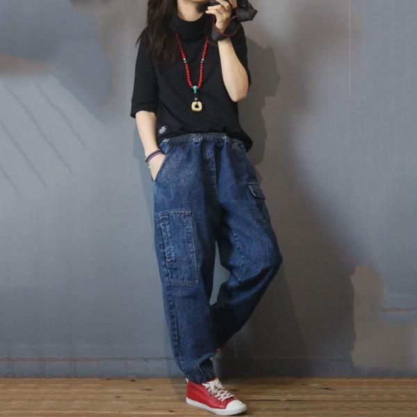 Pockets Decoration Vintage Jeans Denim Baggy Harem Pants