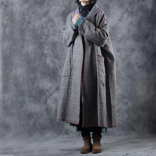 Small Plaids Plus Size Winter Coat Vintage Wool Coat for Woman
