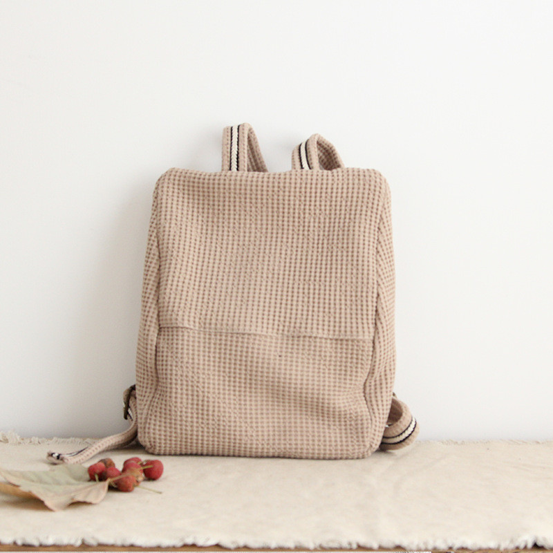 Japanese Style Cotton Linen Backpack Girlish Plain Bag for Woman in