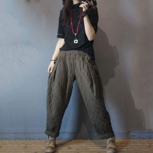 Comfy Style Quilted Baggy Pants Winter Casual Trousers for Senior Woman