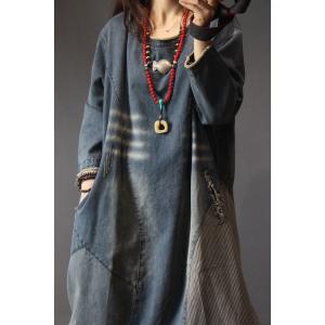 Korean Style Patchwork Denim Dress Designer Ripped Dress