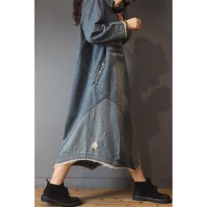 Korean Style Patchwork Denim Dress Designer Ripped Dress
