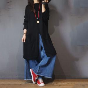 Solid Color Korean Long Sweater Big Slits Sweater Dress