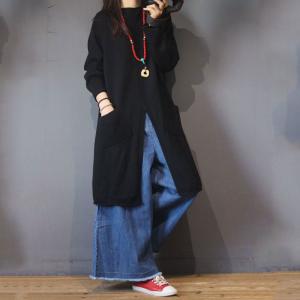 Solid Color Korean Long Sweater Big Slits Sweater Dress