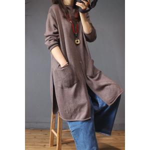 Solid Color Korean Long Sweater Big Slits Sweater Dress