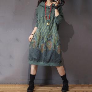 Large Size Ethnic Hoodie Dress Cotton Vintage Dress