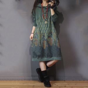 Large Size Ethnic Hoodie Dress Cotton Vintage Dress