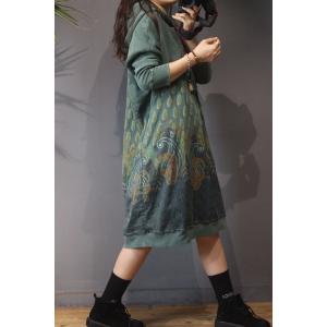 Large Size Ethnic Hoodie Dress Cotton Vintage Dress