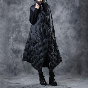 Double-Faced Black Puffer Coat Asymmetric Quilted Vest