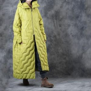 Large Size Designer Puffer Coat  Yellow Cotton Padded Overcoat