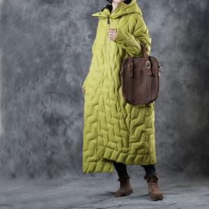 Large Size Designer Puffer Coat  Yellow Cotton Padded Overcoat