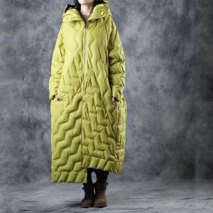Large Size Designer Puffer Coat  Yellow Cotton Padded Overcoat