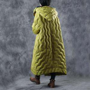 Large Size Designer Puffer Coat  Yellow Cotton Padded Overcoat