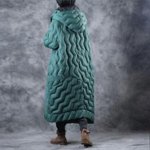 Wave Patterns Womans Hooded Coat Quilted Puffer Coat